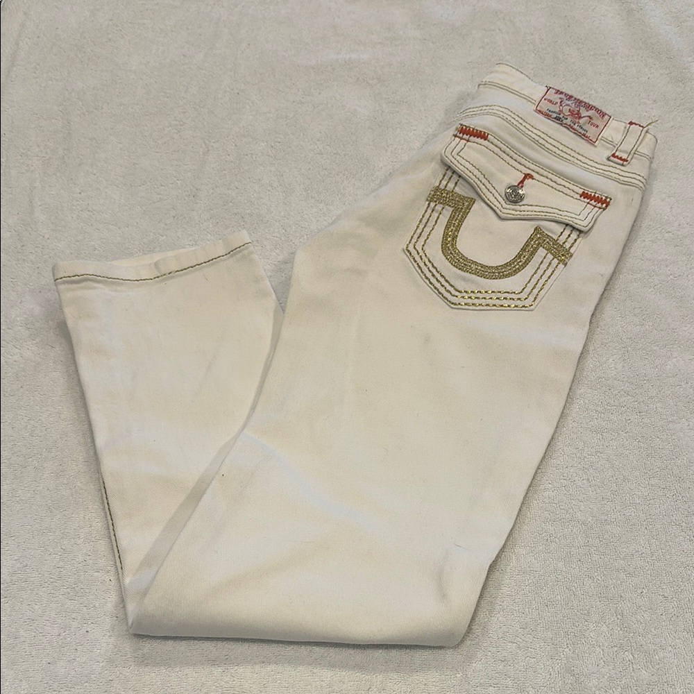 True Religion Women's Cream Straight Leg Jeans